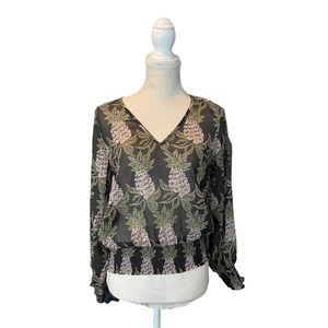 H&M Pineapple Print Elastic Waistband Sheer Top Size 4